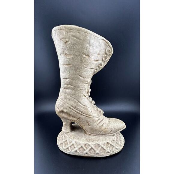 Vintage Ceramic Lace Up Boot with Floral Accents with Felt Bottom Unique - Picture 3 of 6